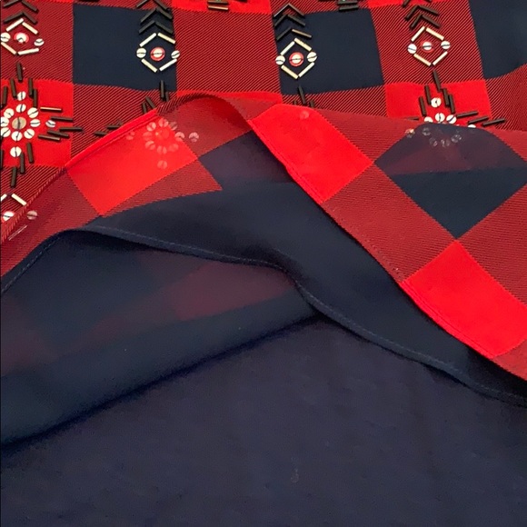 J. Crew Checker/Tartan Dressy Tee Shirt.  Sz M. EUC. Beads/Jewels on front. - Picture 7 of 7